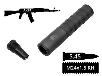 2в1 разборной пбс+пламегас AFTactical S44F30, F301, 5.45мм, 24x1.5 Rh, АК74, АКС74У