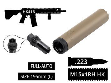 2в1 full-auto пбс+пламегас S.L.A. Military L FH швидкозʼєм, Койот, .223 (5.56мм), 15x1RH, Heckler & Koch HK416 (MR223)