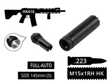 2в1 full-auto пбс+пламегас S.L.A. Military S FH швидкозʼєм, Чорний, .223 (5.56мм), 15x1RH, Heckler & Koch HK416 (MR223)