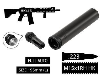 2в1 full-auto пбс+пламегас S.L.A. Military L FH швидкозʼєм, Чорний, .223 (5.56мм), 15x1RH, Heckler & Koch HK416 (MR223)