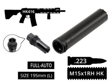 2в1 full-auto пбс+пламегас S.L.A. Military L FH швидкозʼєм, Чорний, .223 (5.56мм), 15x1RH, Heckler & Koch HK416 (MR223)
