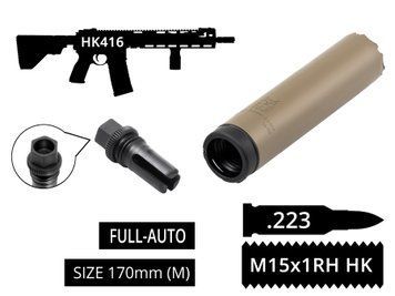 2в1 full-auto пбс+пламегас S.L.A. Military M FH швидкозʼєм, Койот, .223 (5.56мм), 15x1RH, Heckler & Koch HK416 (MR223)