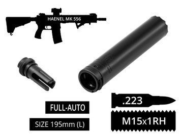 2в1 full-auto пбс+пламегас S.L.A. Military L FH швидкозʼєм, Чорний, .223 (5.56мм), 15x1RH, HAENEL MK 556