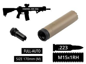 2в1 full-auto пбс+пламегас S.L.A. Military M FH швидкозʼєм, Койот, .223 (5.56мм), 15x1RH, HAENEL MK 556