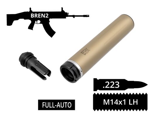 2в1 full-auto пбс+пламегас S.L.A. Military FH быстросъем, Койот, .223 (5.56мм), 14x1 Lh, CZ 805 BREN A2